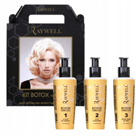 Raywell Botoks Hair Gold Zestaw Do Zabiegu Botoksu Na Włosy Zniszczone 3x150ml Raywell 3038